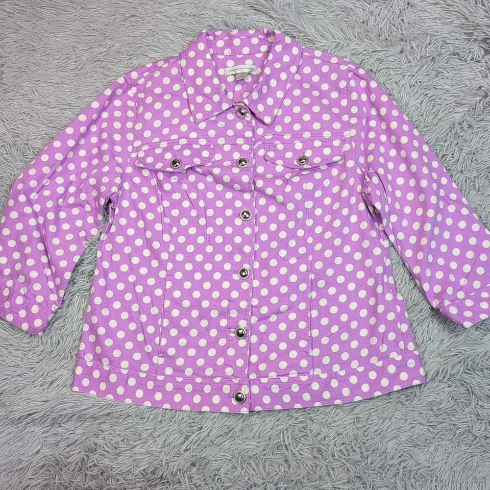 Christopher & Banks Jacket Womens S Purple Denim Soft Stretch Polk A Dot